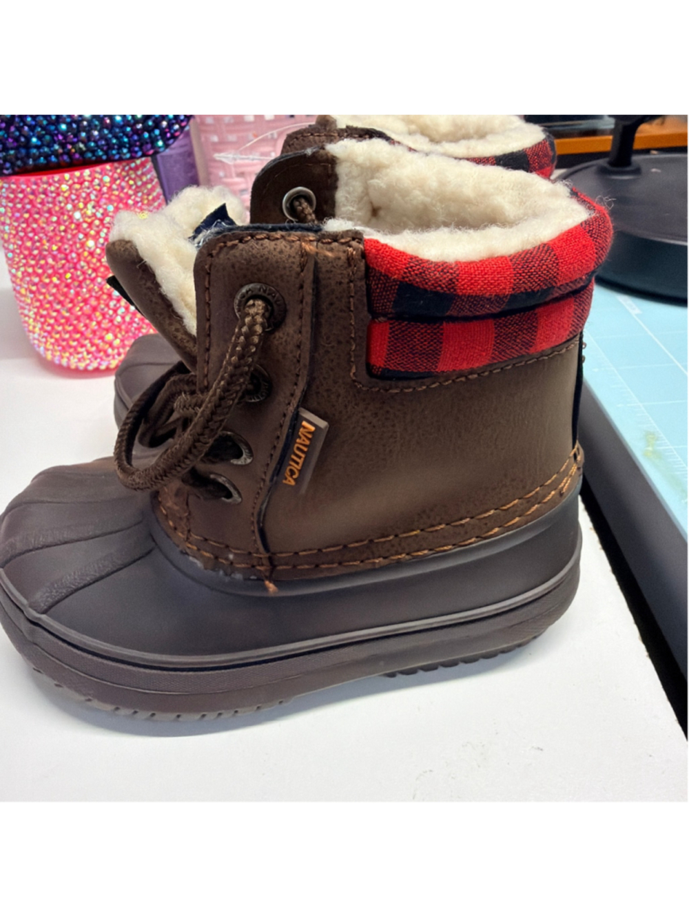 Baby Nautica Boots Size 7 Brown Red Plaid Booties Child